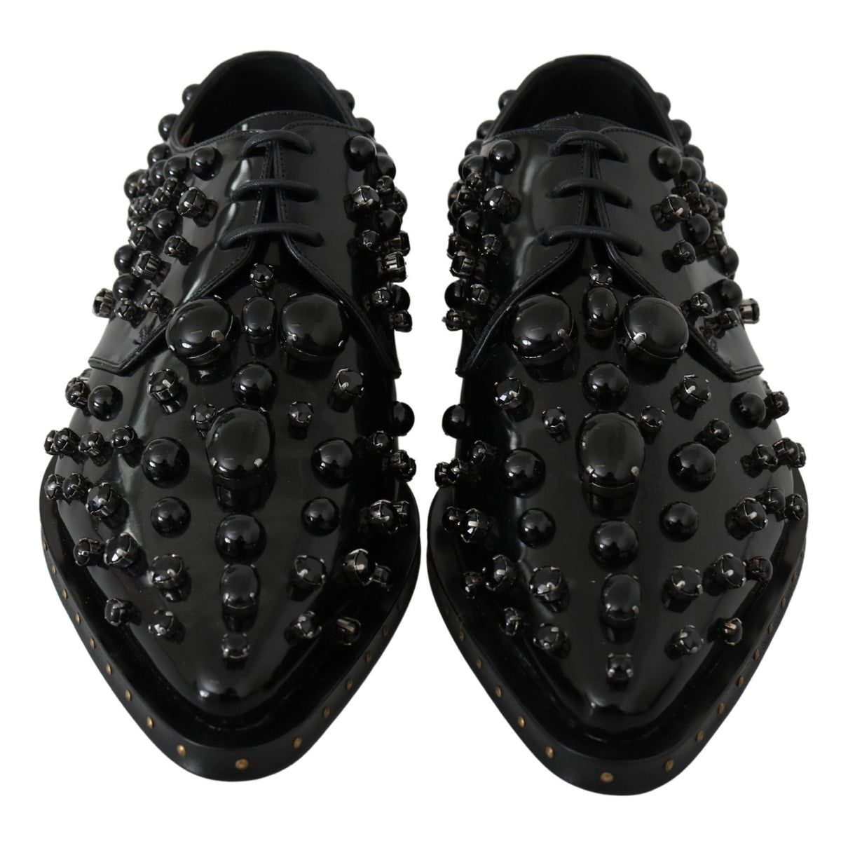 Dolce & Gabbana Black Leather Crystals Dress Broque Shoes