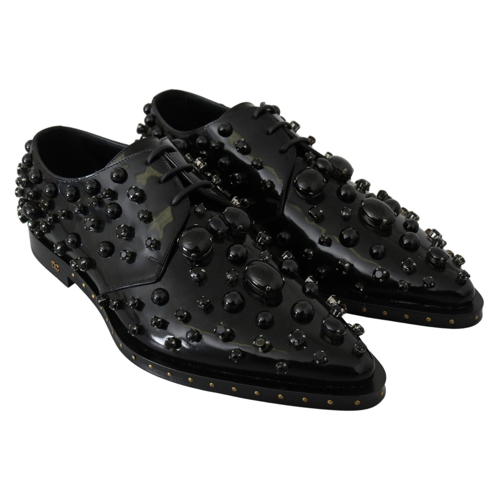 Dolce & Gabbana Black Leather Crystals Dress Broque Shoes