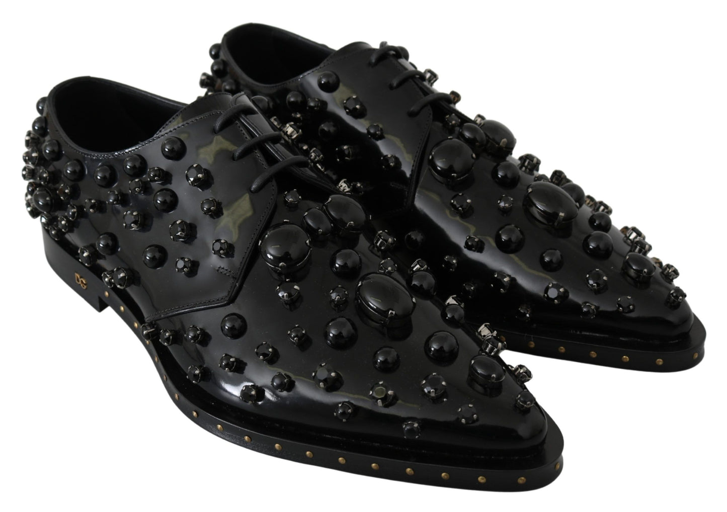 Dolce & Gabbana Black Leather Crystals Dress Broque Shoes Dolce & Gabbana