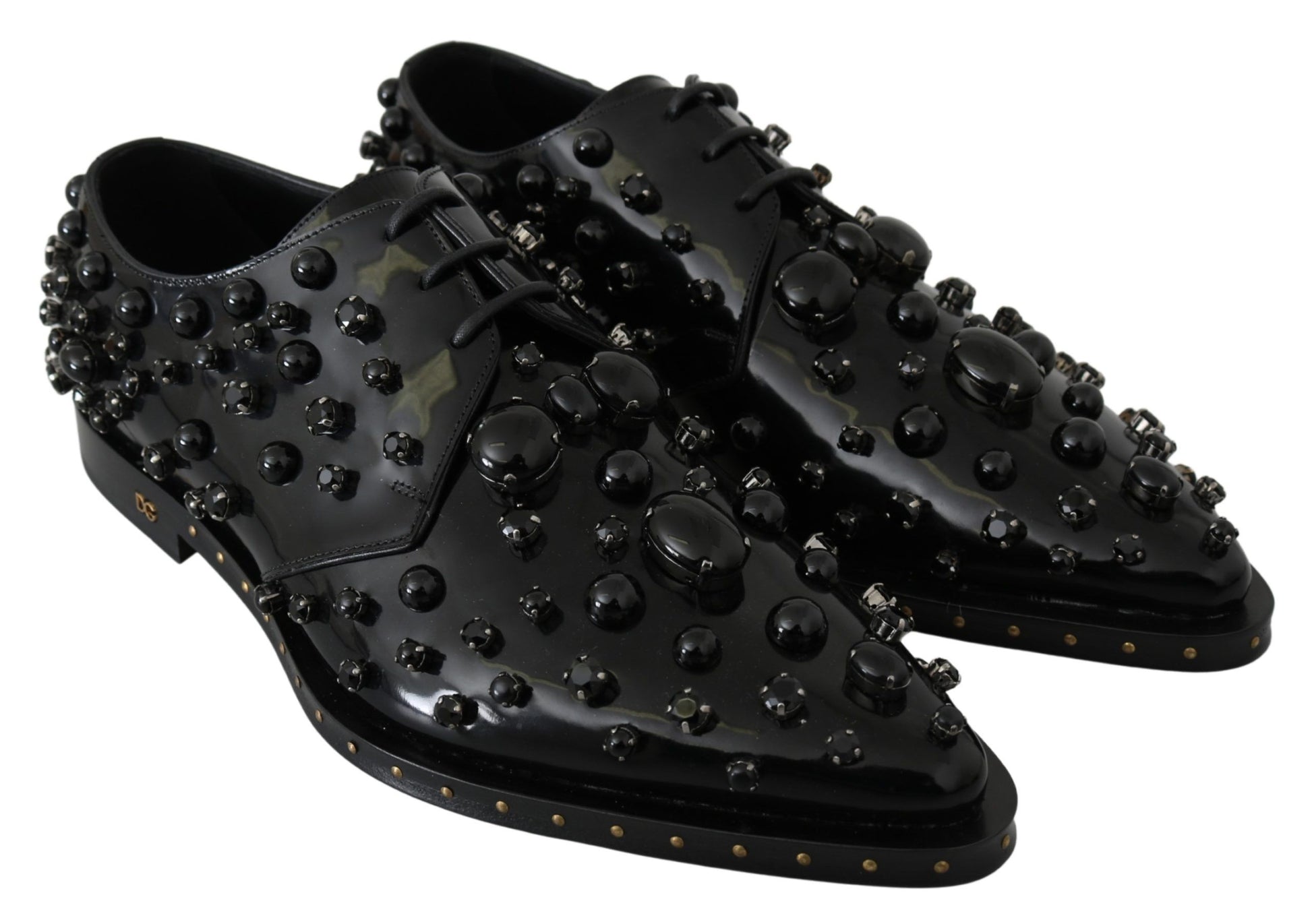 Dolce & Gabbana Black Leather Crystals Dress Broque Shoes Dolce & Gabbana