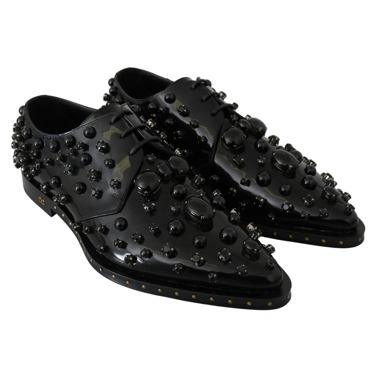 Dolce & Gabbana Black Leather Crystals Dress Broque Shoes