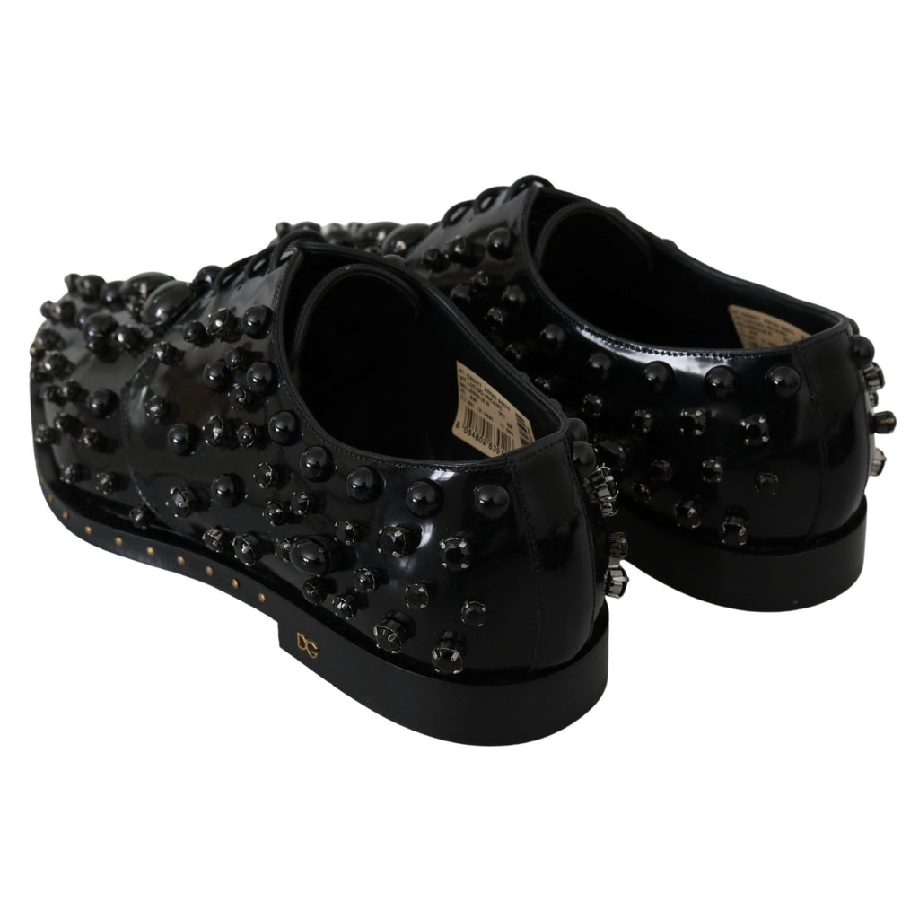 Dolce & Gabbana Black Leather Crystals Dress Broque Shoes