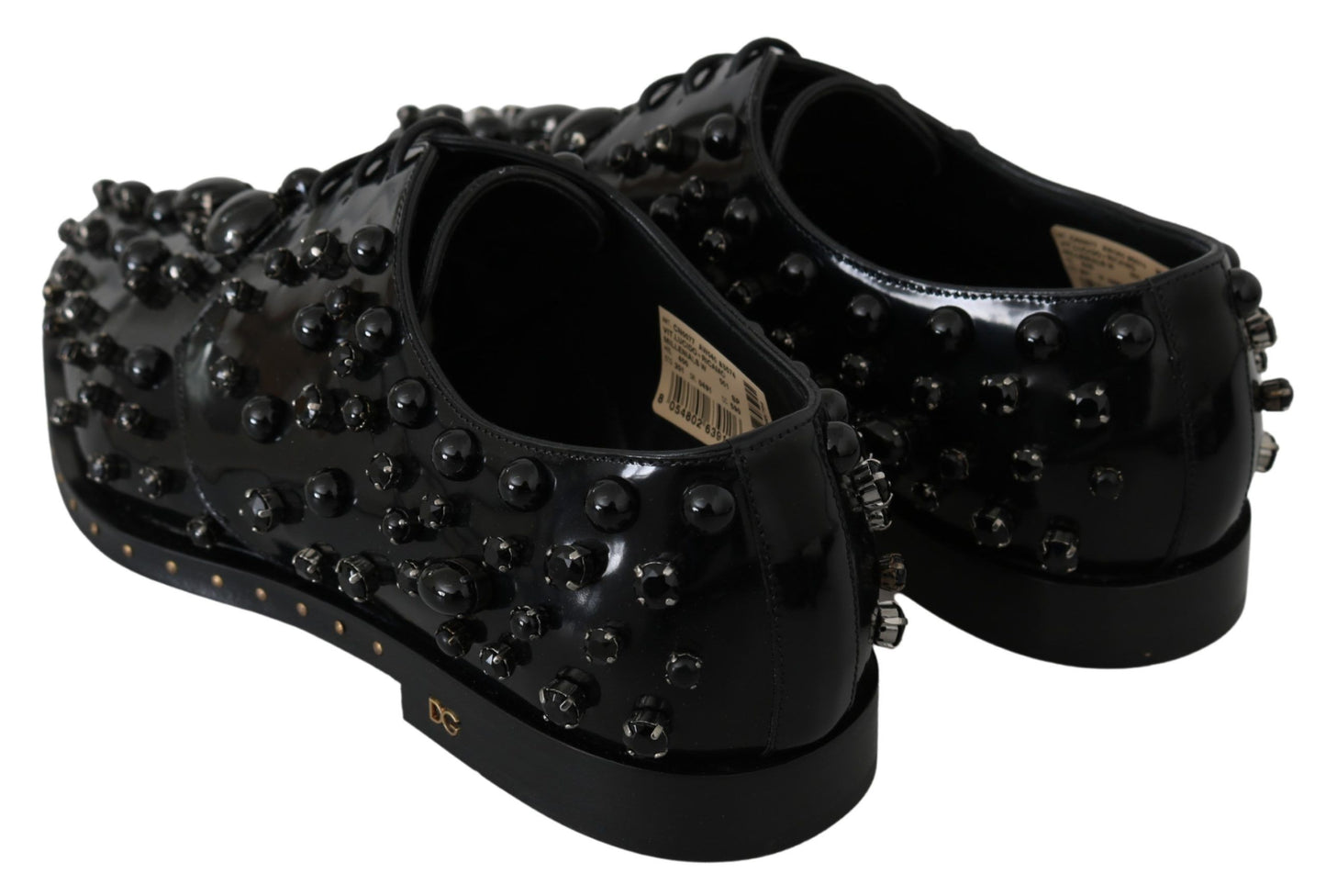 Dolce & Gabbana Black Leather Crystals Dress Broque Shoes Dolce & Gabbana
