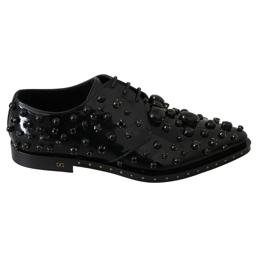 Dolce & Gabbana Black Leather Crystals Dress Broque Shoes