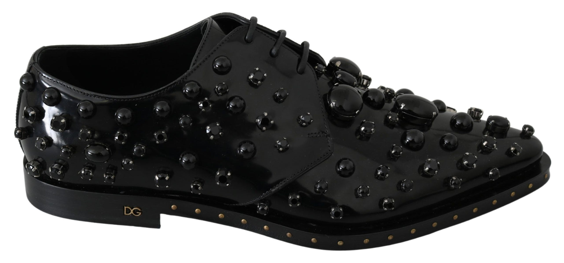 Dolce & Gabbana Black Leather Crystals Dress Broque Shoes Dolce & Gabbana