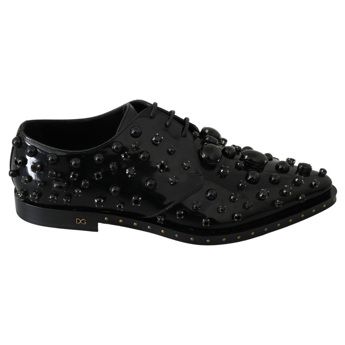 Dolce & Gabbana Black Leather Crystals Dress Broque Shoes