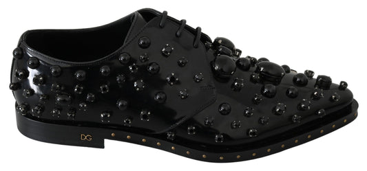 Dolce & Gabbana Black Leather Crystals Dress Broque Shoes Dolce & Gabbana