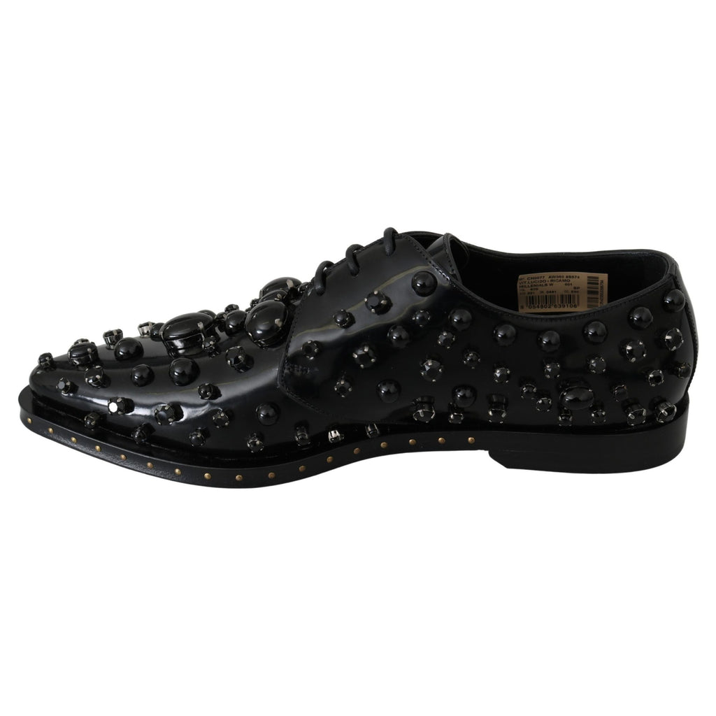 Dolce & Gabbana Black Leather Crystals Dress Broque Shoes