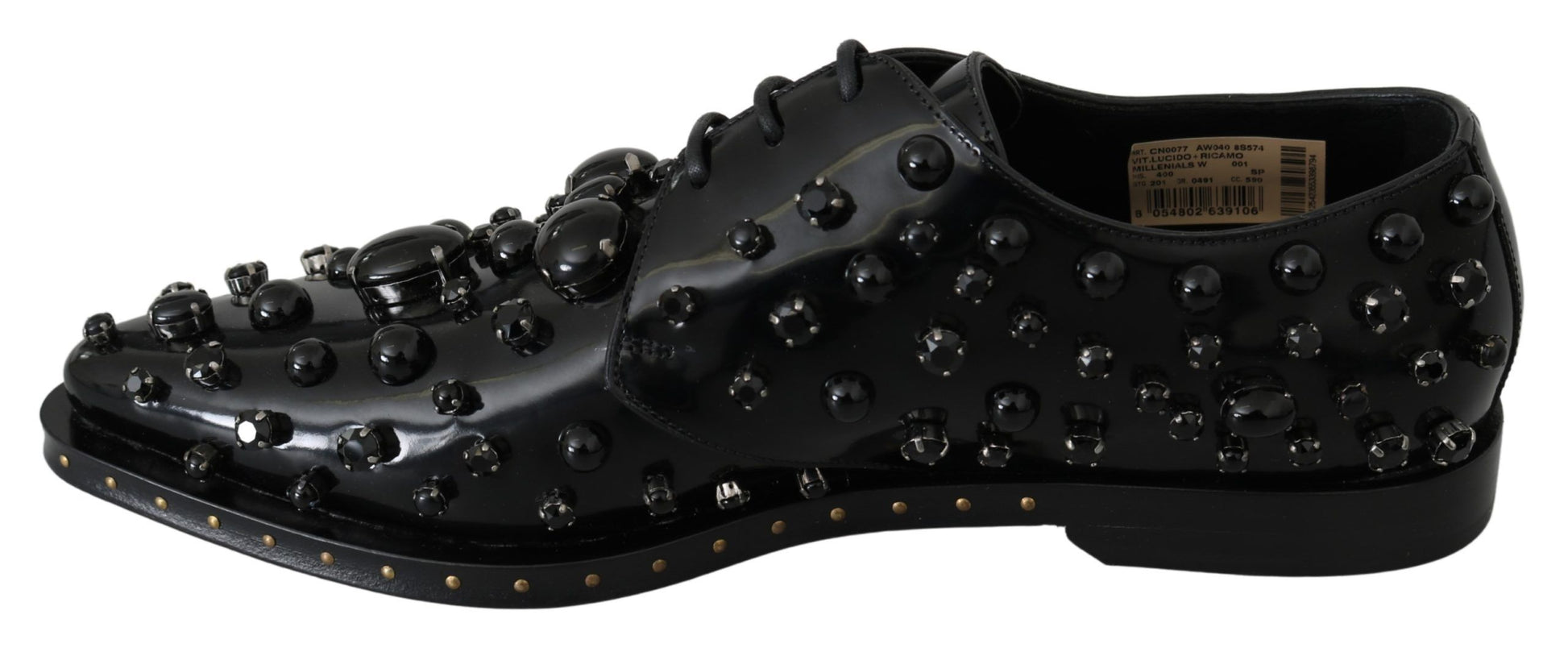 Dolce & Gabbana Black Leather Crystals Dress Broque Shoes Dolce & Gabbana