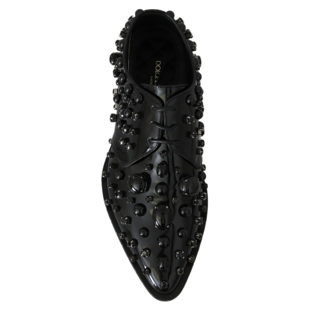 Dolce & Gabbana Black Leather Crystals Dress Broque Shoes