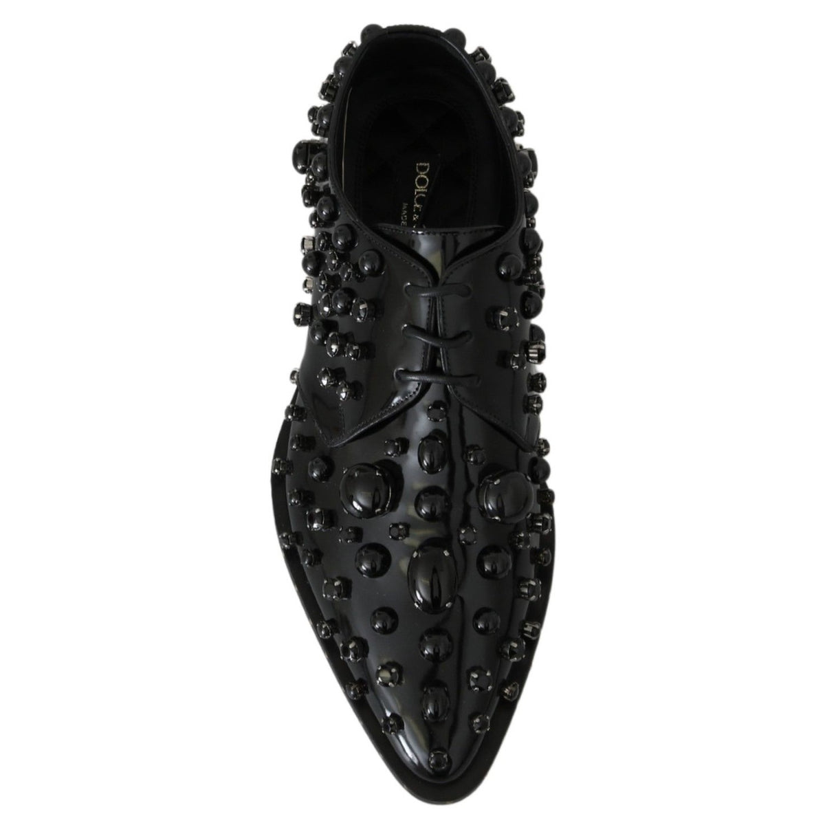 Dolce & Gabbana Black Leather Crystals Dress Broque Shoes