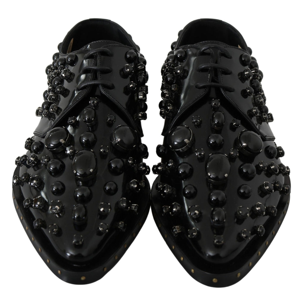 Dolce & Gabbana Black Leather Crystals Dress Broque Shoes