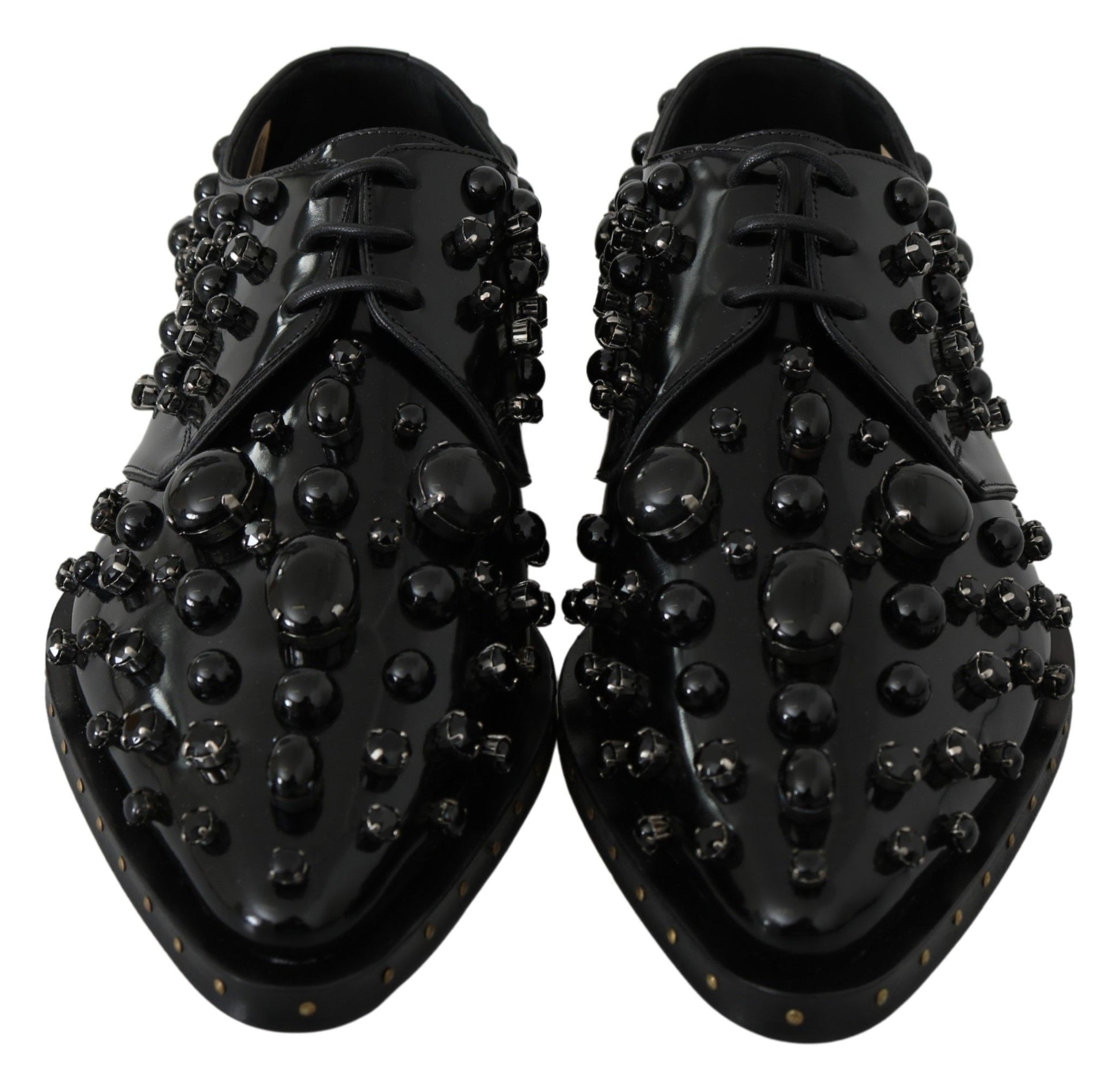 Dolce & Gabbana Black Leather Crystals Dress Broque Shoes Dolce & Gabbana