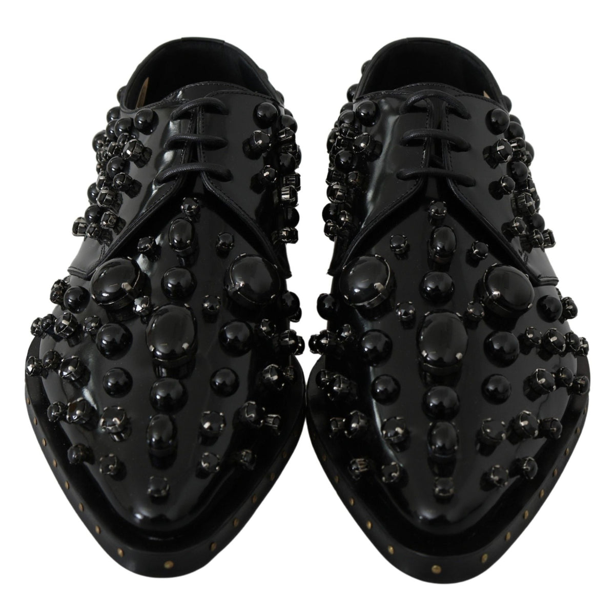 Dolce & Gabbana Black Leather Crystals Dress Broque Shoes