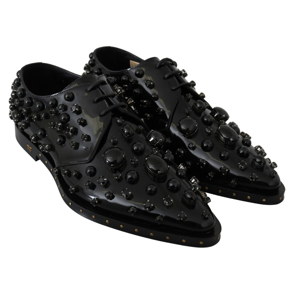 Dolce & Gabbana Black Leather Crystals Dress Broque Shoes
