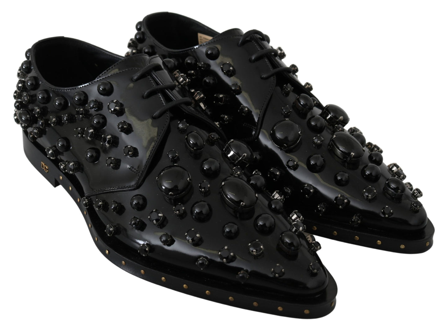 Dolce & Gabbana Black Leather Crystals Dress Broque Shoes Dolce & Gabbana