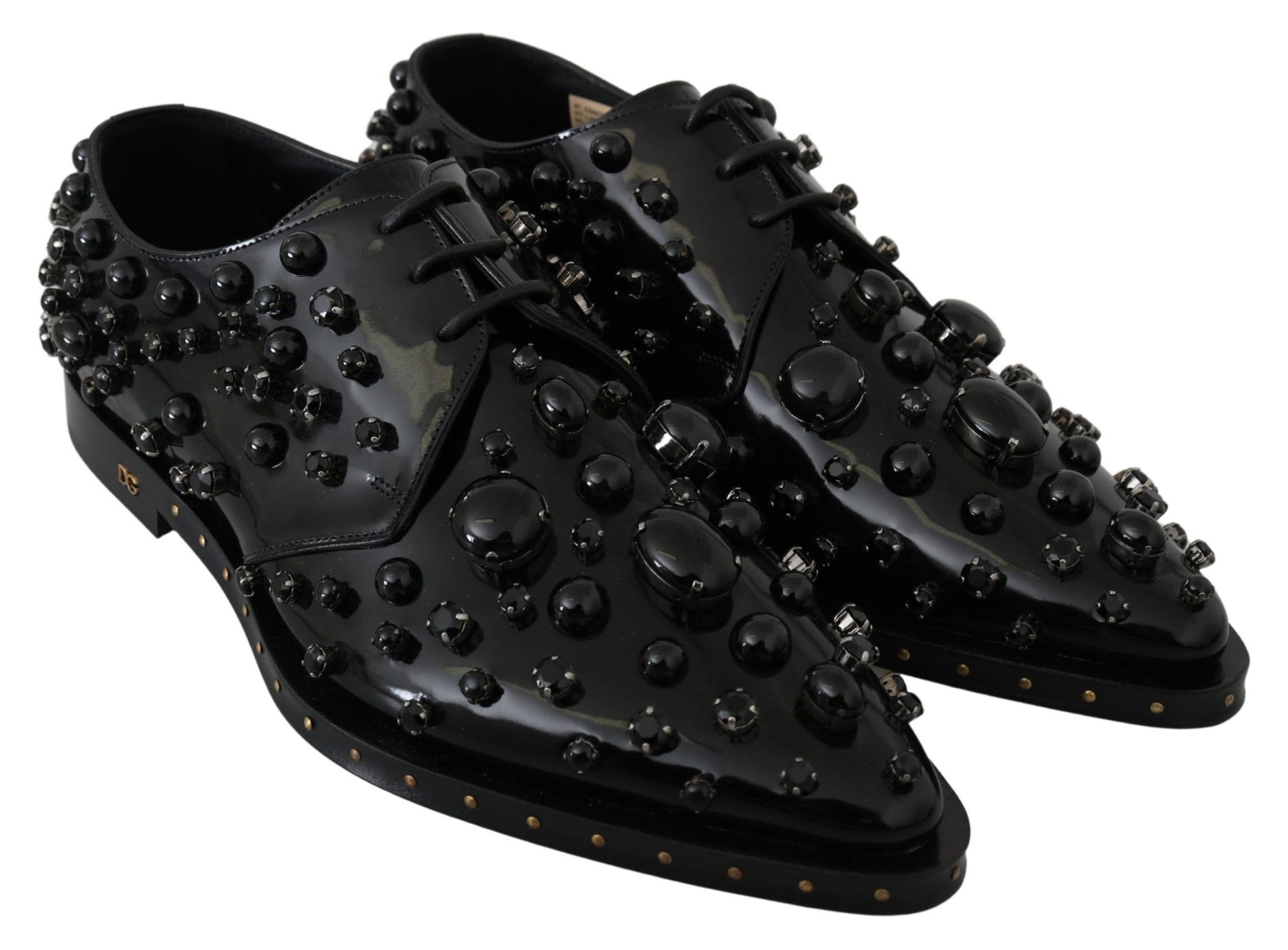 Dolce & Gabbana Black Leather Crystals Dress Broque Shoes Dolce & Gabbana