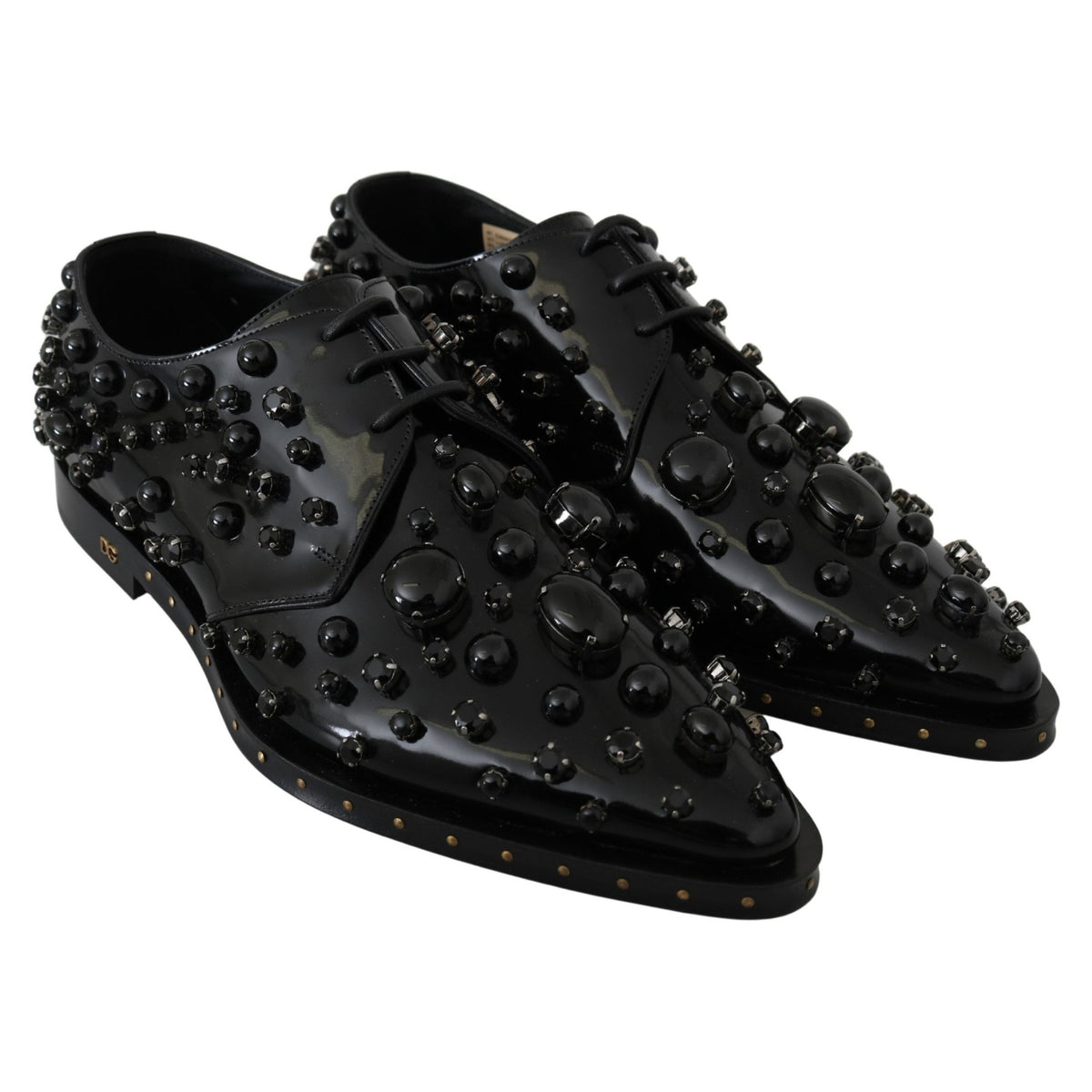 Dolce & Gabbana Black Leather Crystals Dress Broque Shoes