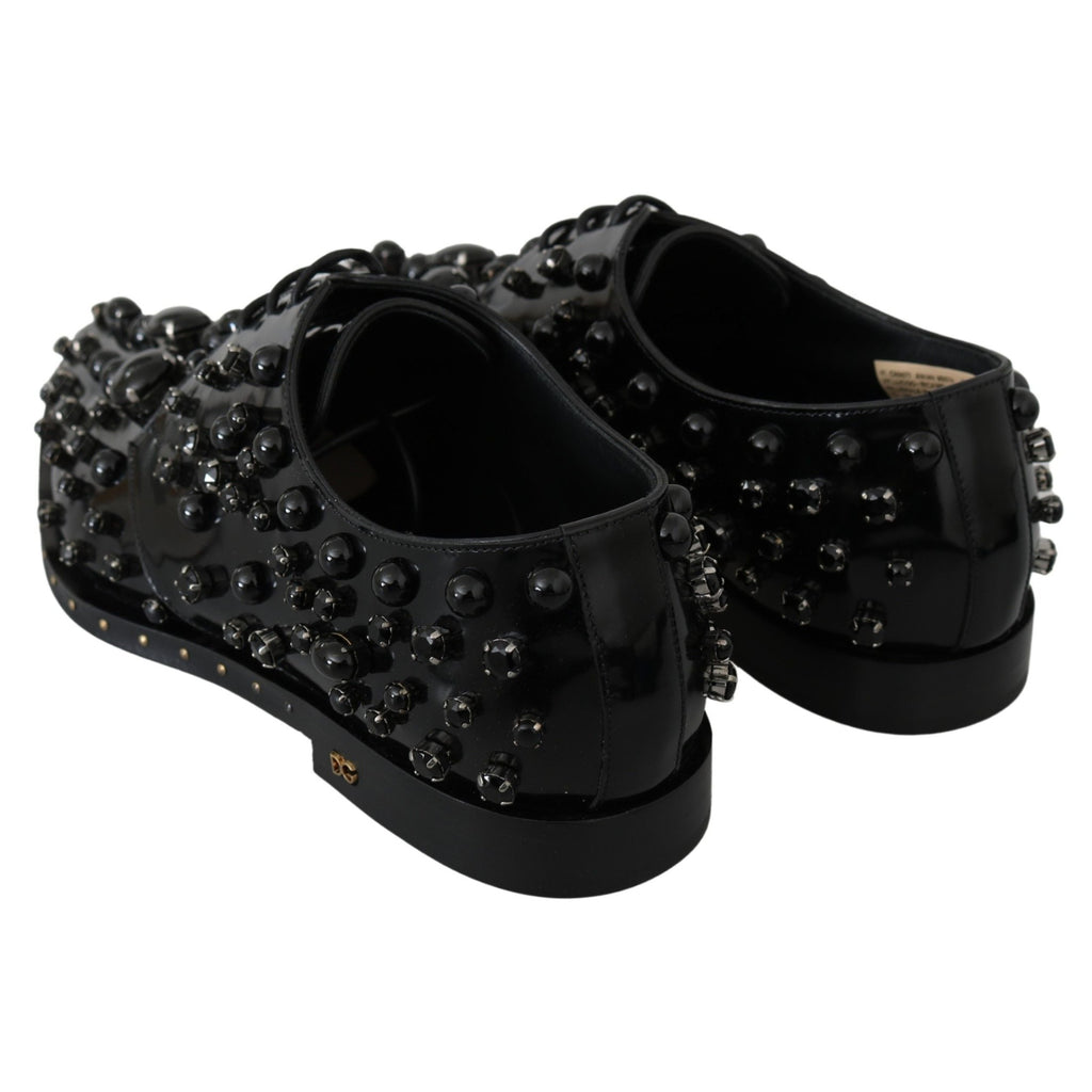 Dolce & Gabbana Black Leather Crystals Dress Broque Shoes