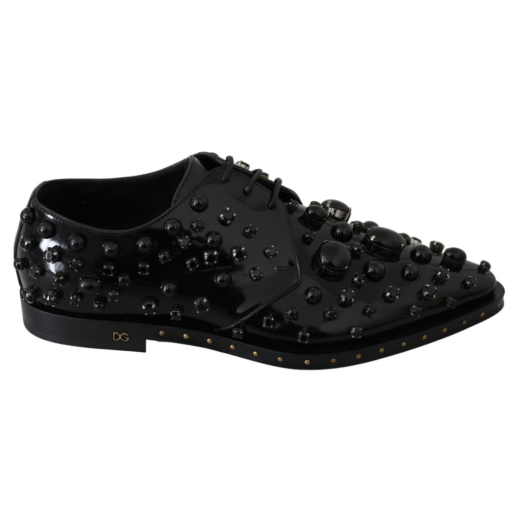 Dolce & Gabbana Black Leather Crystals Dress Broque Shoes