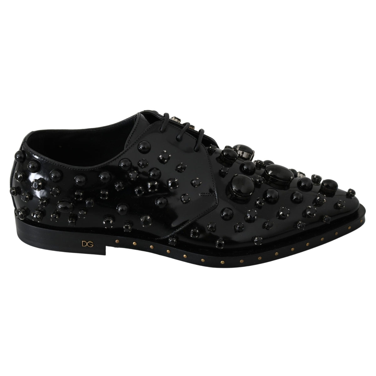 Dolce & Gabbana Black Leather Crystals Dress Broque Shoes