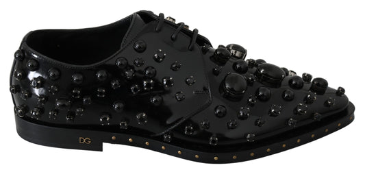 Dolce & Gabbana Black Leather Crystals Dress Broque Shoes Dolce & Gabbana