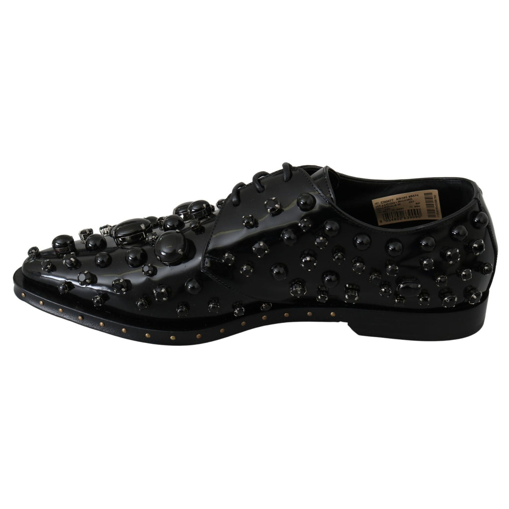 Dolce & Gabbana Black Leather Crystals Dress Broque Shoes