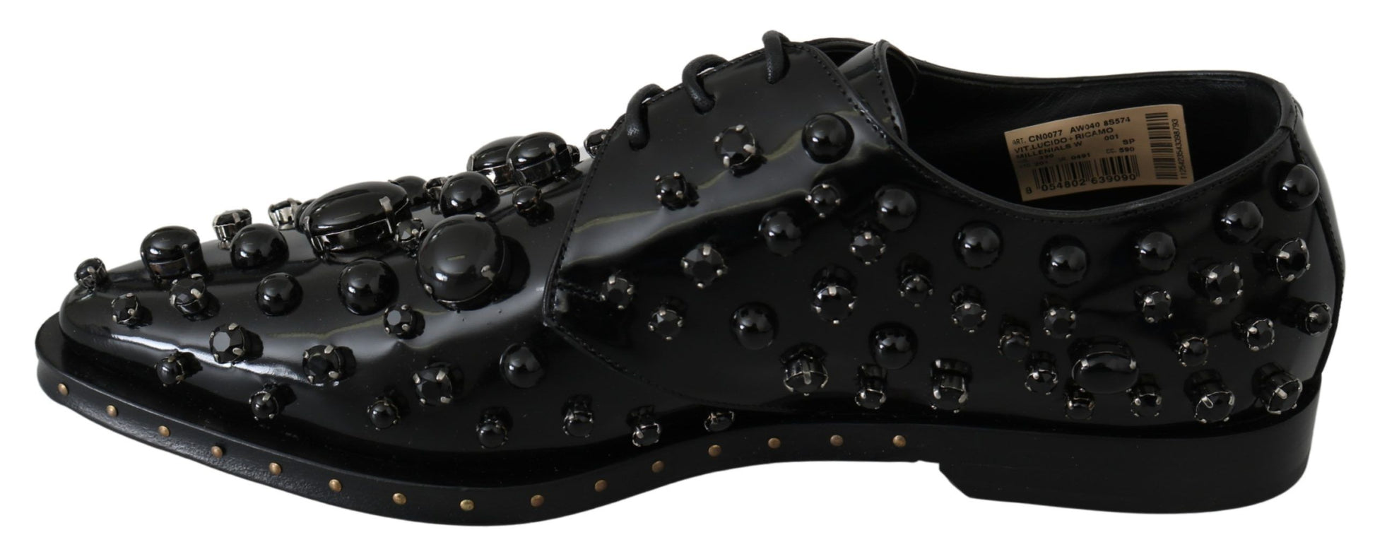 Dolce & Gabbana Black Leather Crystals Dress Broque Shoes Dolce & Gabbana