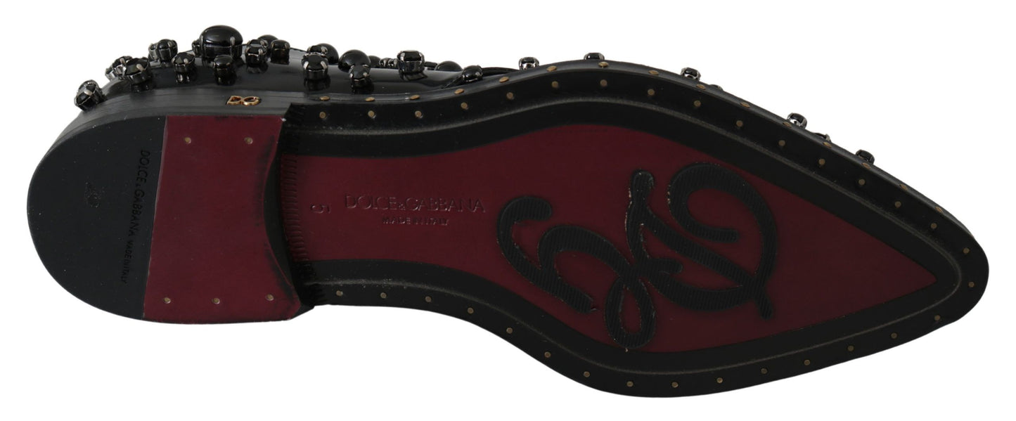 Dolce & Gabbana Black Leather Crystals Dress Broque Shoes Dolce & Gabbana