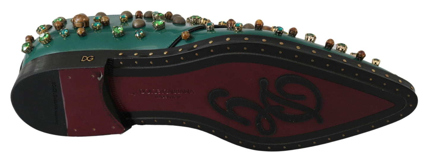 Dolce & Gabbana Green Leather Crystal Dress Broque Shoes Dolce & Gabbana