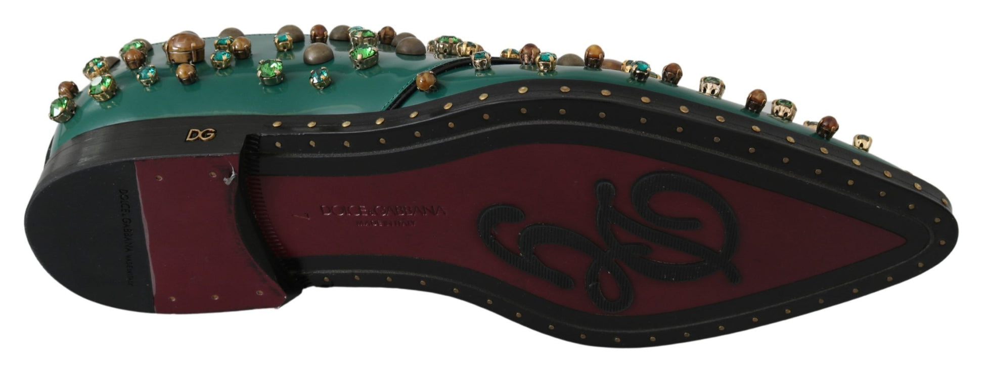 Dolce & Gabbana Green Leather Crystal Dress Broque Shoes Dolce & Gabbana