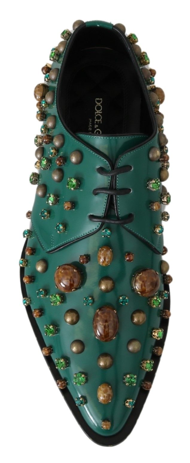 Dolce & Gabbana Green Leather Crystal Dress Broque Shoes Dolce & Gabbana