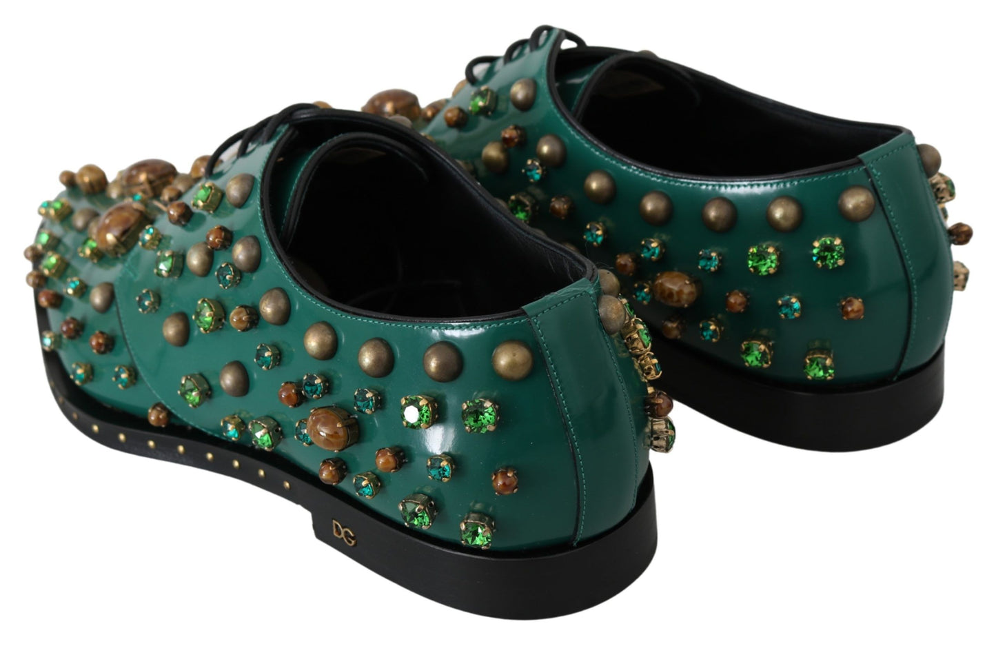 Dolce & Gabbana Green Leather Crystal Dress Broque Shoes Dolce & Gabbana
