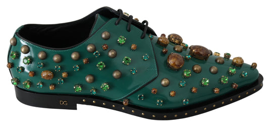Dolce & Gabbana Green Leather Crystal Dress Broque Shoes Dolce & Gabbana
