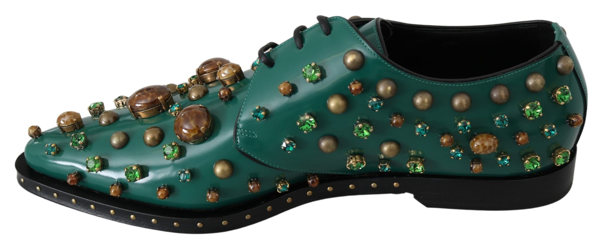 Dolce & Gabbana Green Leather Crystal Dress Broque Shoes Dolce & Gabbana