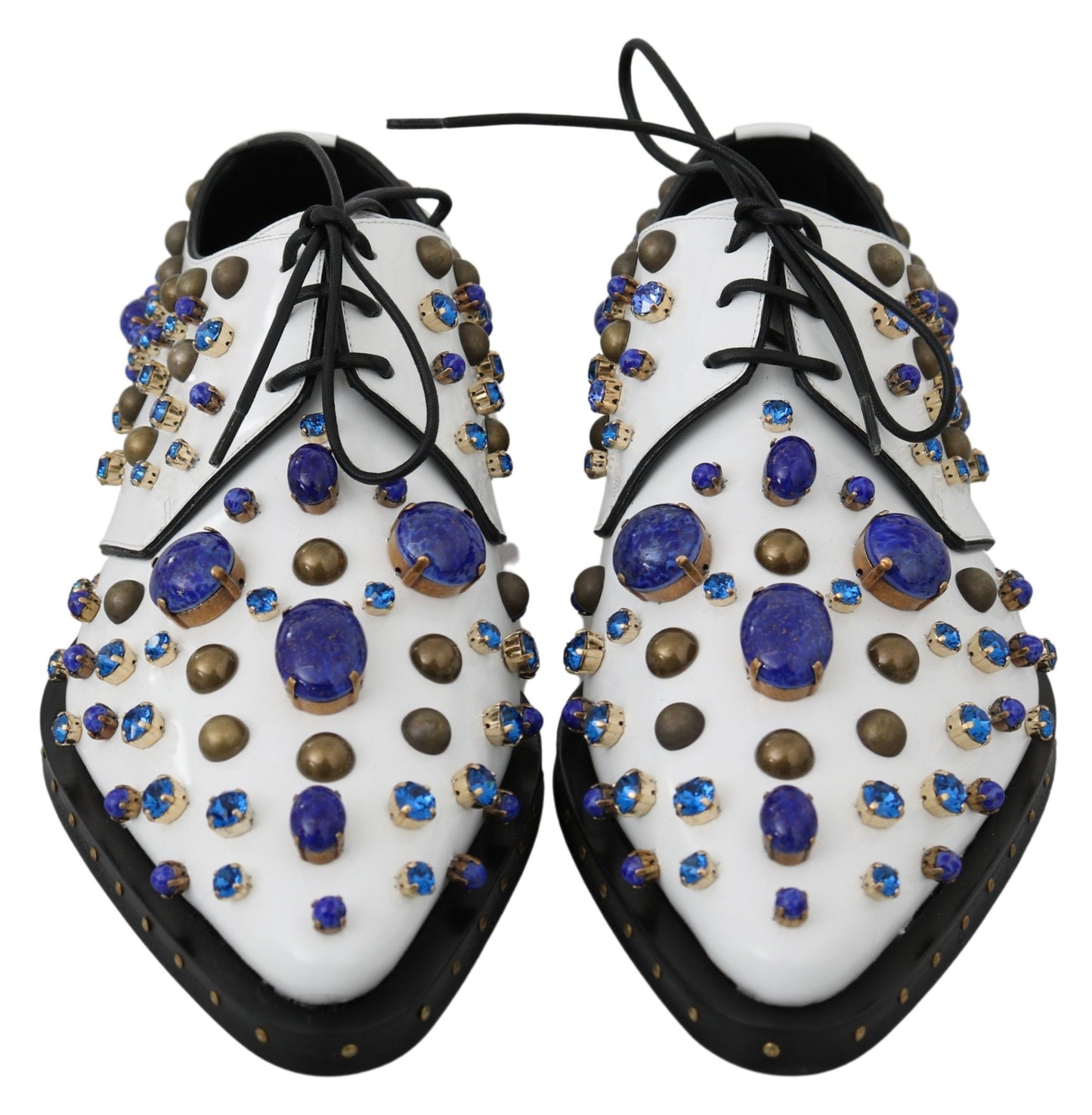 Dolce & Gabbana White Leather Crystals Dress Broque Shoes Dolce & Gabbana