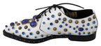 Dolce & Gabbana White Leather Crystals Dress Broque Shoes