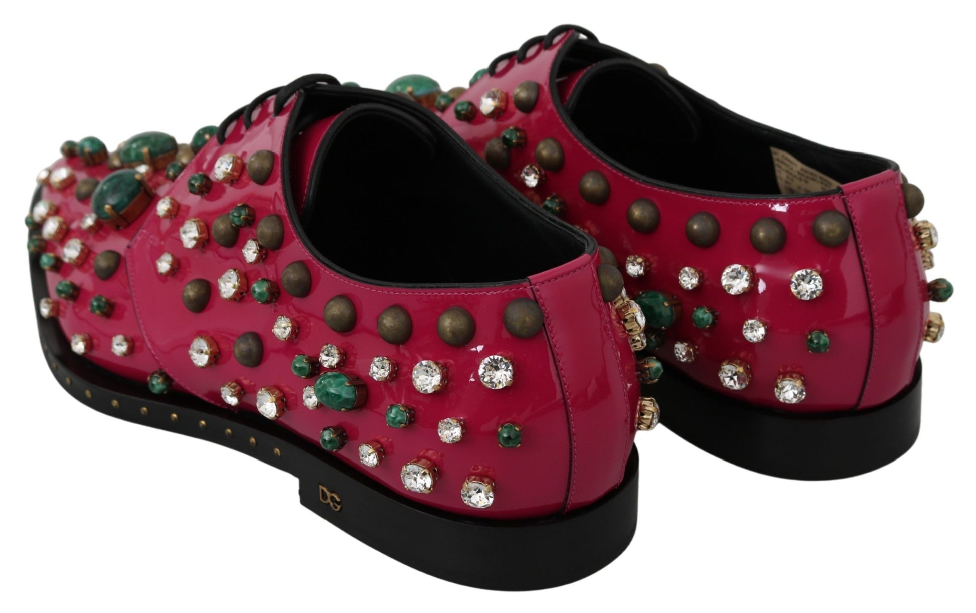 Dolce & Gabbana Pink Leather Crystals Dress Broque Shoes Dolce & Gabbana