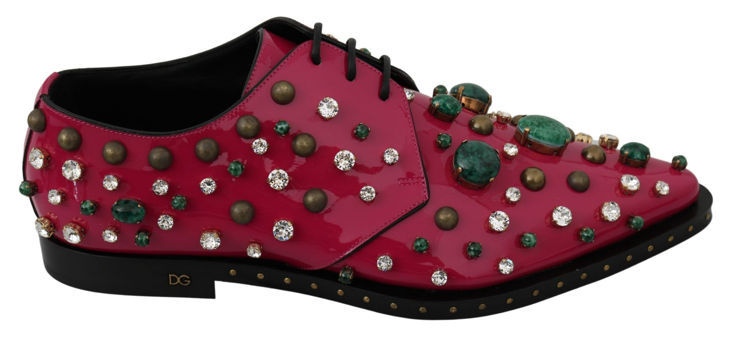 Dolce & Gabbana Pink Leather Crystals Dress Broque Shoes Dolce & Gabbana