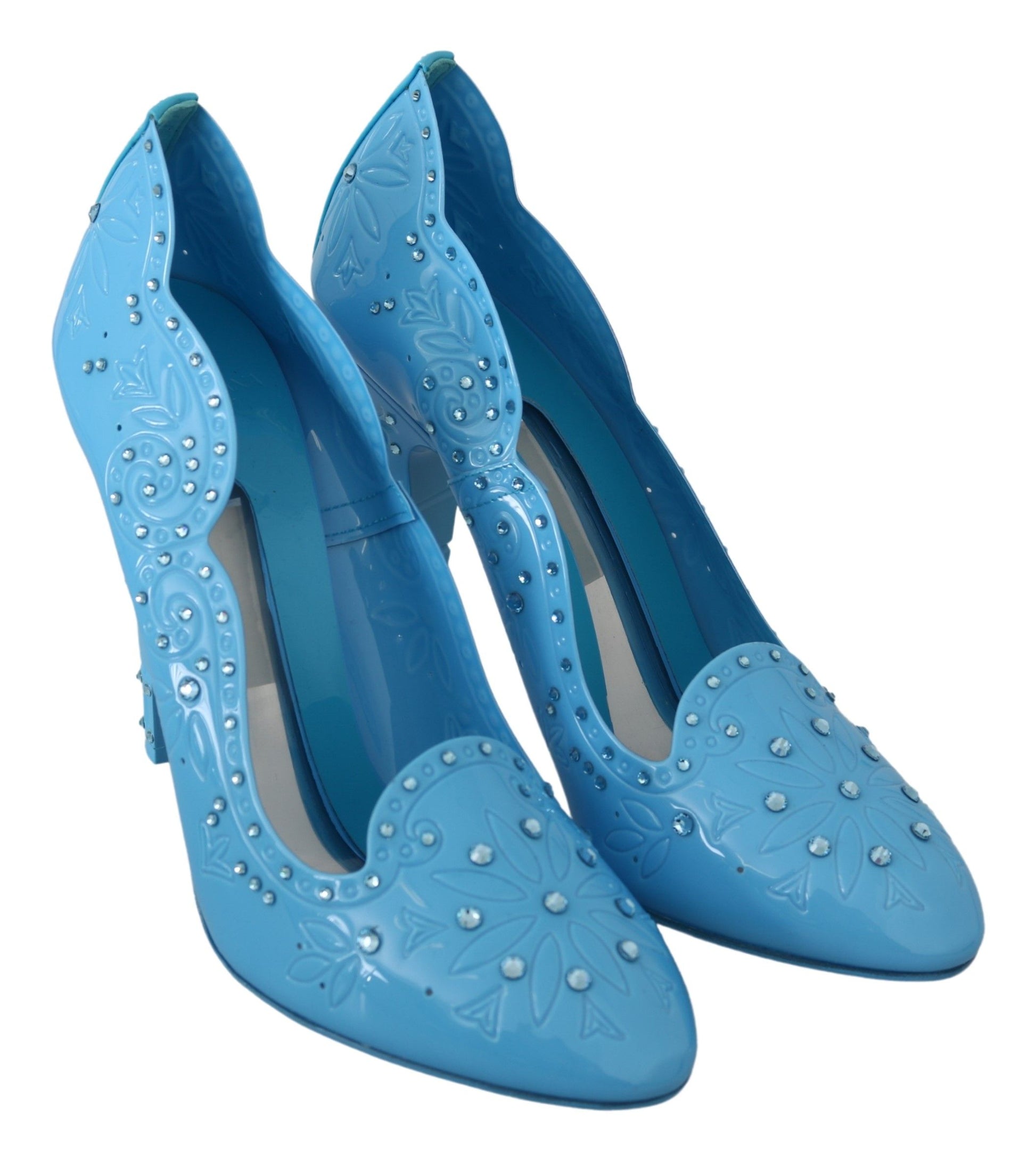 Dolce & Gabbana Blue Crystal Floral CINDERELLA Heels Shoes Dolce & Gabbana