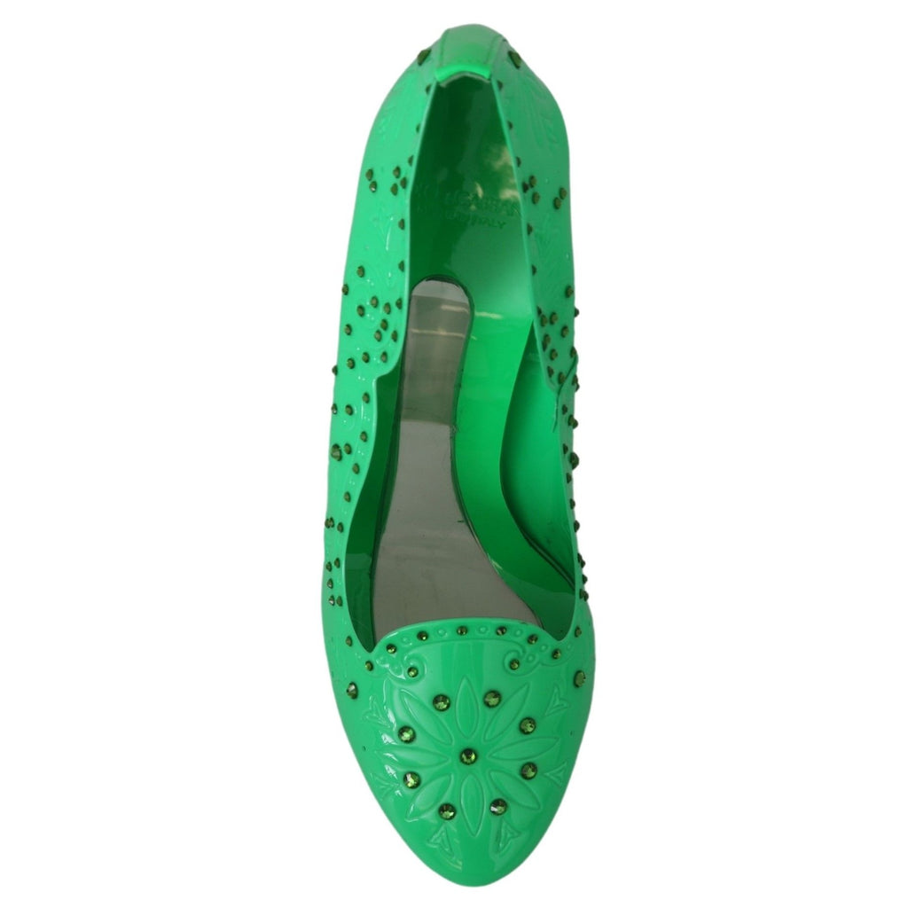 Dolce & Gabbana Green Crystal Floral Heels CINDERELLA Shoes