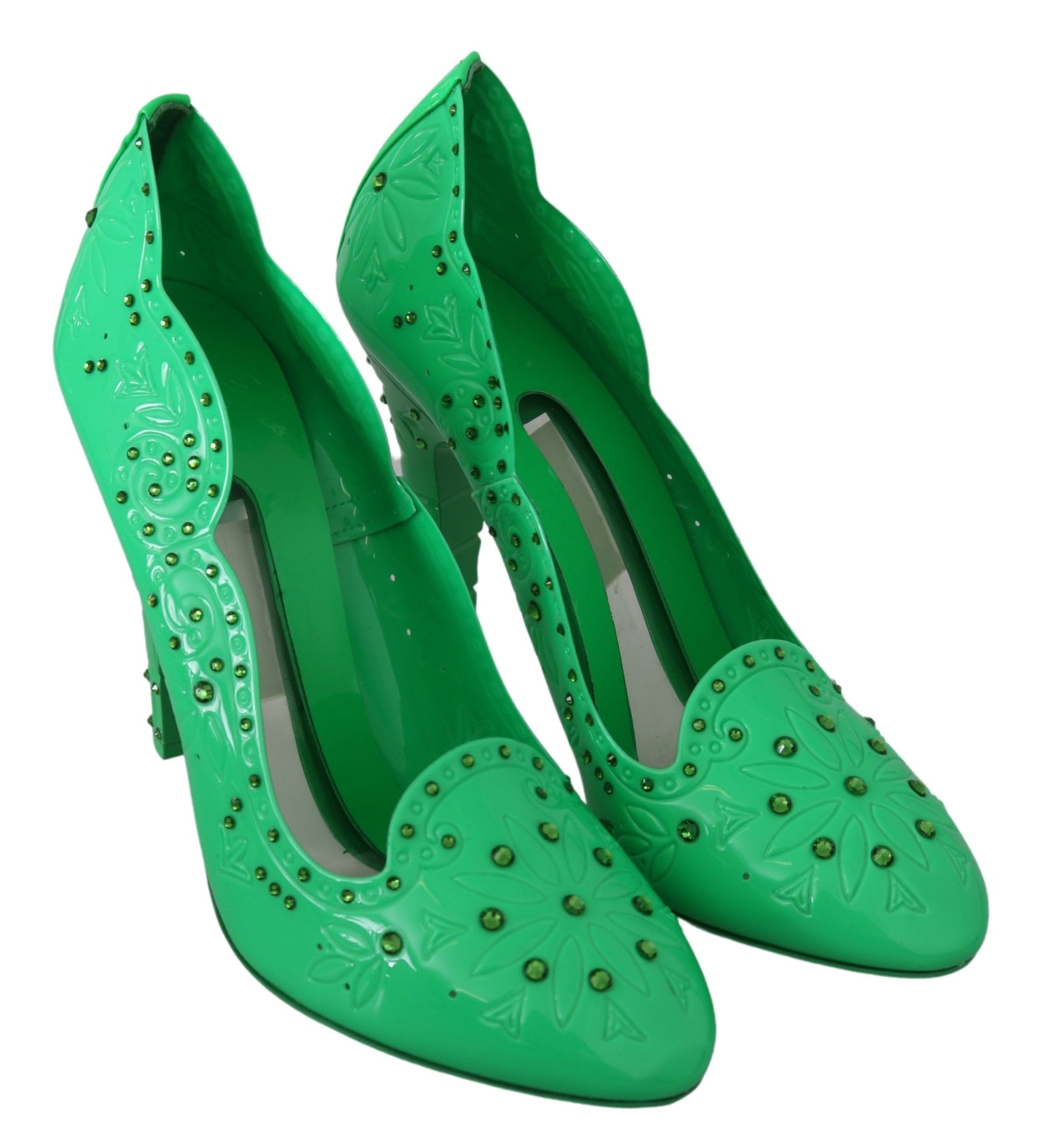 Dolce & Gabbana Green Crystal Floral Heels CINDERELLA Shoes Dolce & Gabbana