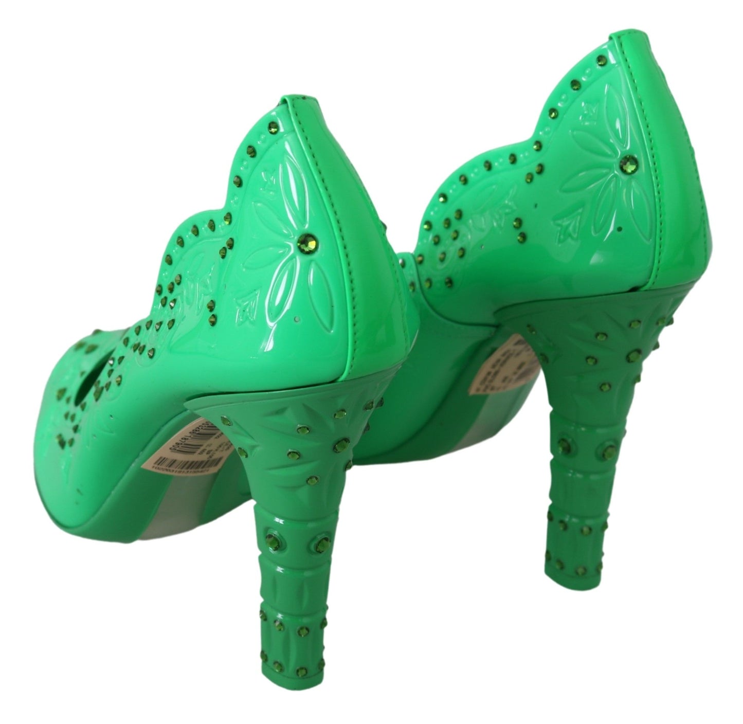 Dolce & Gabbana Green Crystal Floral Heels CINDERELLA Shoes Dolce & Gabbana