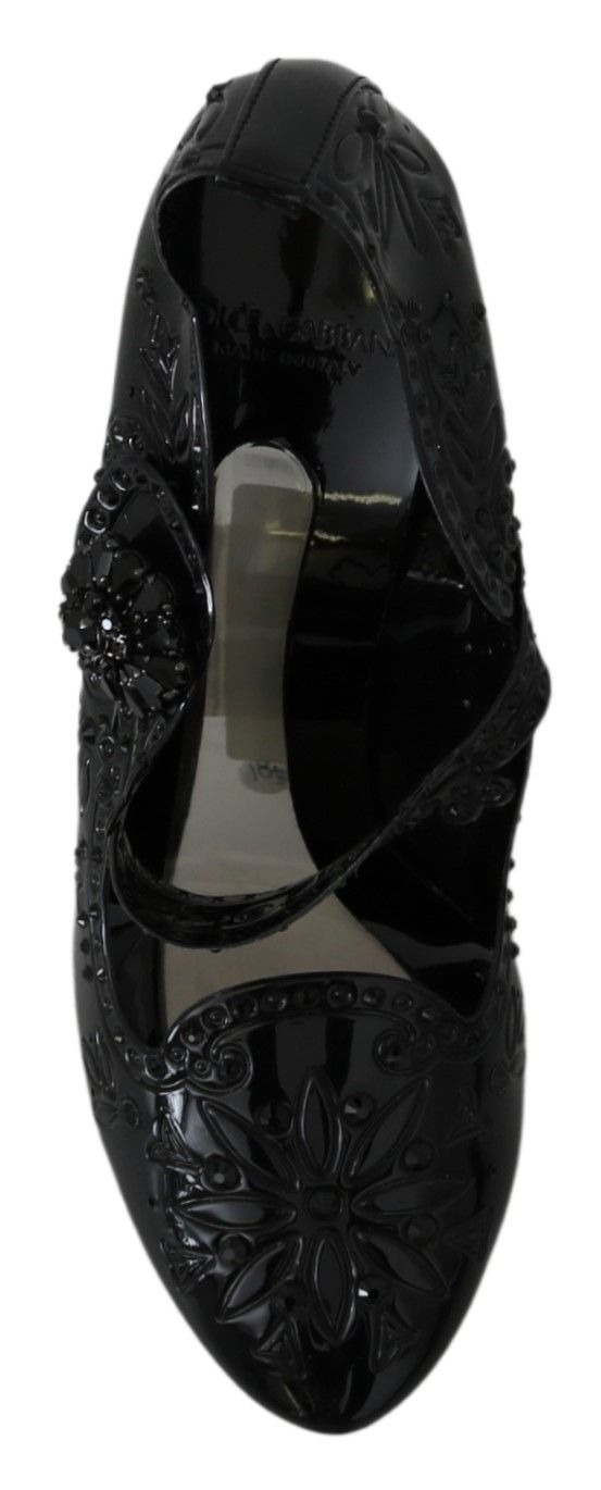 Black Dolce & Gabbana Cinderella heels with floral crystal embellishments and elegant stiletto design.