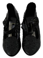 Black floral crystal Dolce & Gabbana Cinderella heels with elegant design and sparkling embellishments.