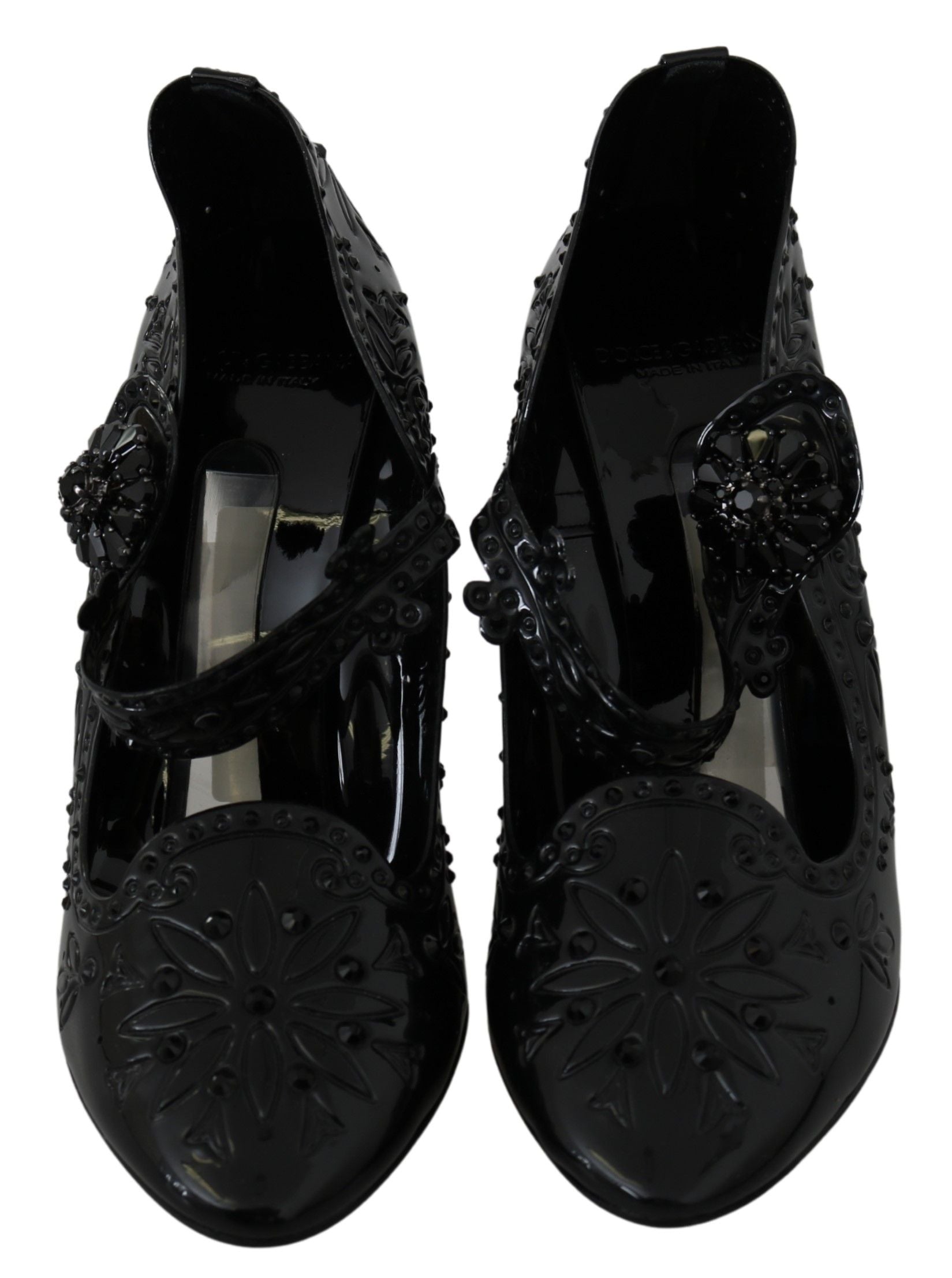 Dolce & Gabbana Black Floral Crystal CINDERELLA Heels Shoes Dolce & Gabbana
