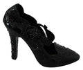 Dolce & Gabbana black floral Cinderella heels with crystal embellishments, elegant strappy shoes for formal occasions