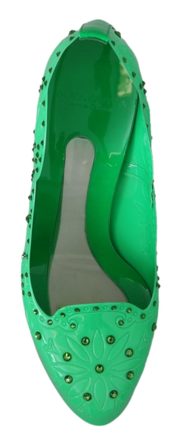 Dolce & Gabbana Green Crystal Floral CINDERELLA Heels Shoes Dolce & Gabbana