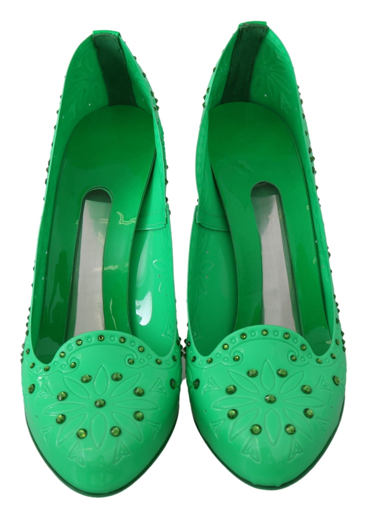 Dolce & Gabbana Green Crystal Floral CINDERELLA Heels Shoes - Eljoys Fashion 