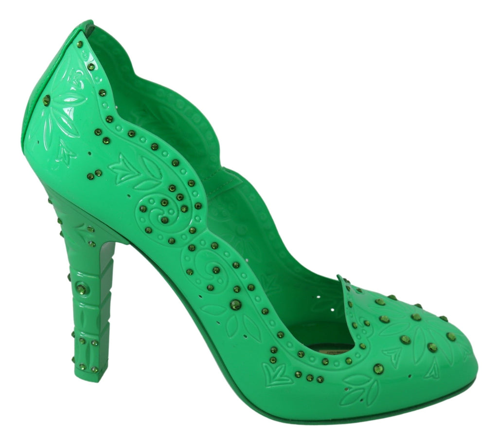 Dolce & Gabbana Green Crystal Floral CINDERELLA Heels Shoes - Eljoys Fashion 